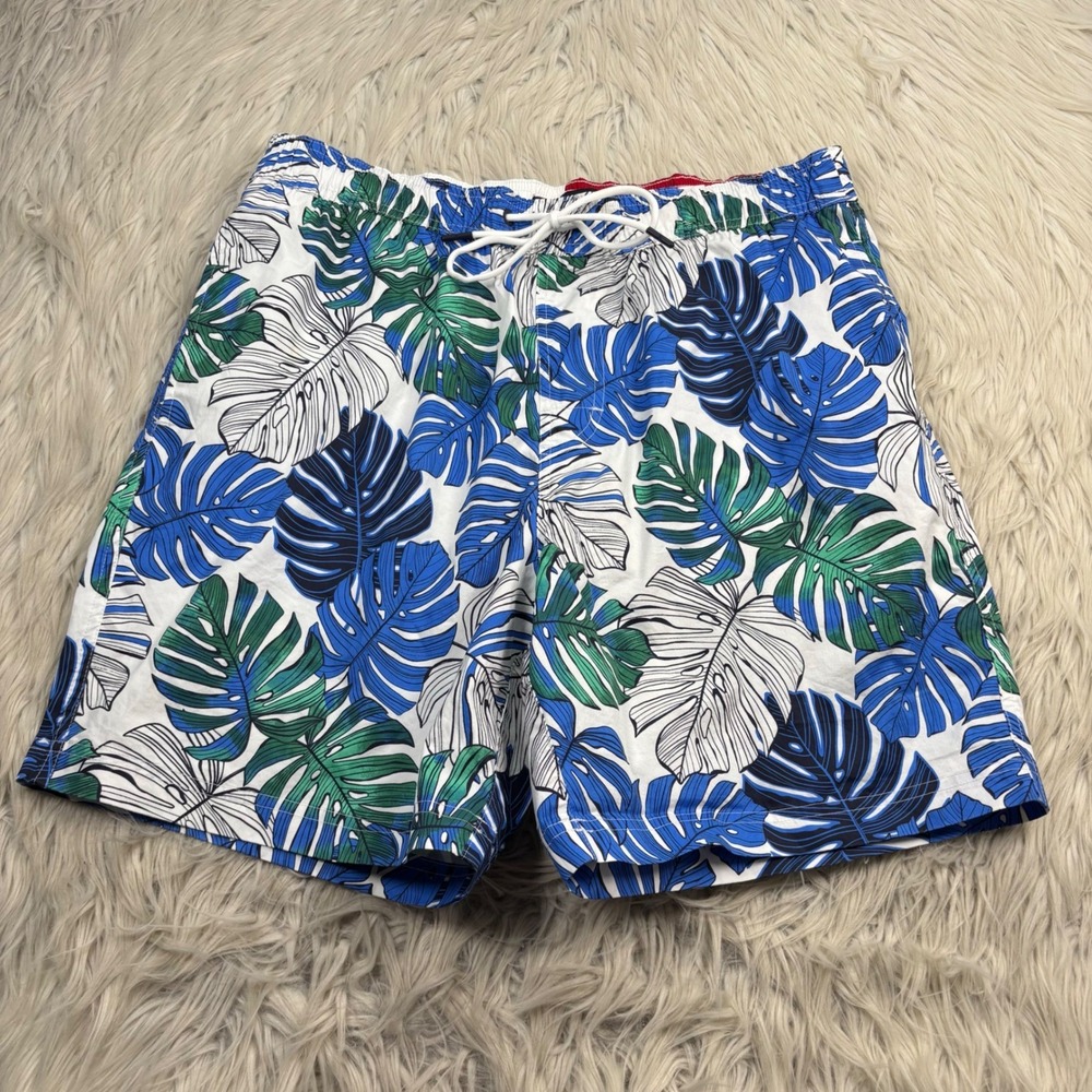 Tommy Hilfiger Men's L Blue Palm Leaf Tropical Swim Trunks Resort Beach Vacation